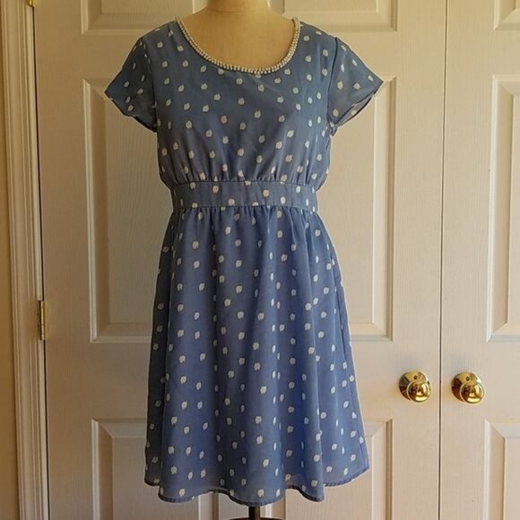 DRESS Annabella Blue White POLKA DOT Pearl NECKLACE Women's WOMAN'S Medium - Picture 5 of 16